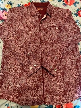 Kids Lightweight Paisley Shirt Jacket in Burgundy - (Brand Unspecified)